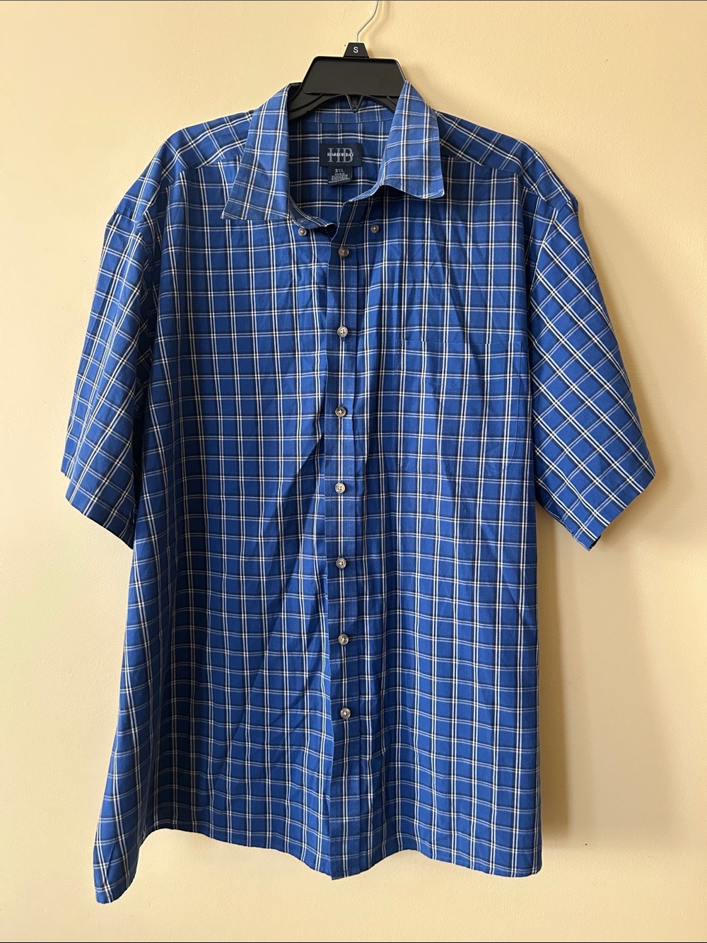 Harbor Bay Blue Plaid Short-Sleeve Button-Down Shirt